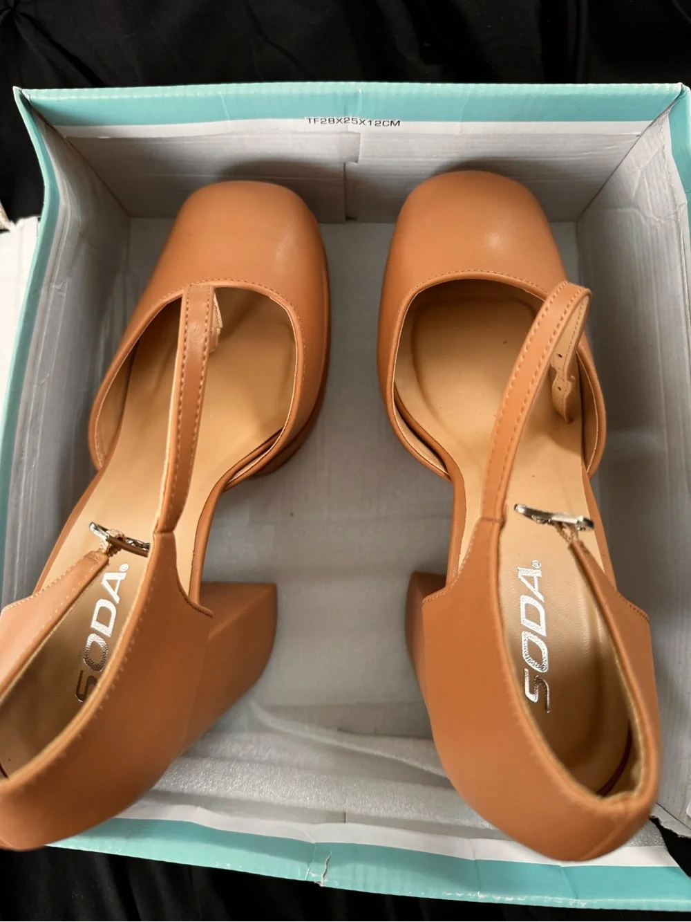 Soda Women's Platform Block Heel Sandals in Cognac Tan
